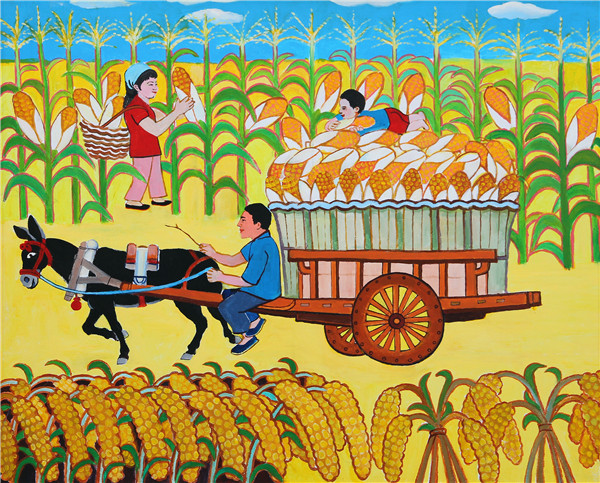 农民画中的麦收之美, 手绘的是乡村大丰收,表达的是天下生民的美好